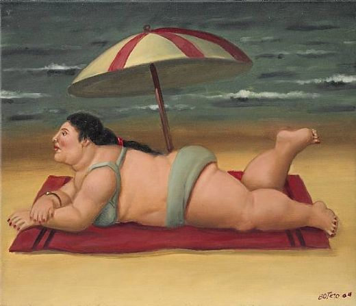 Mujer en la playa pintada por Botero