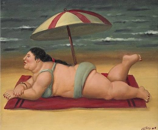 Mujer en la playa pintada por Botero